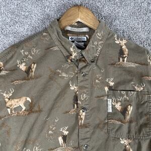 Columbia River Lodge Shirt Men XL Brown Long Sleeve AOP Buck Indian Creek Nature